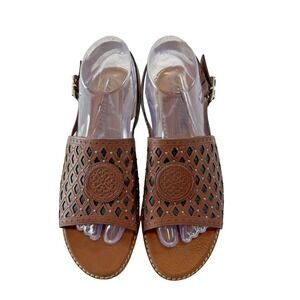 NEW Brighton Nolita Ferrara  Brown/Black Etched Flat Leather Sandals 8.5 M